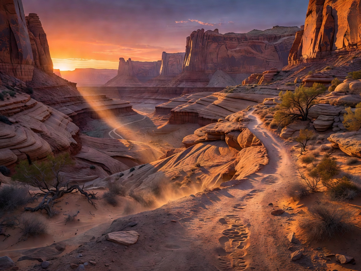 Vast desert canyon at sunset indicating hidden frontier routes